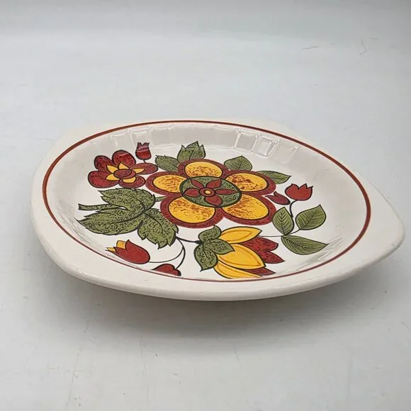 1970s Palissy Floral Ceramic Trinket Plate Dish Vintage 5" Yellow Red Green - Picture 4 of 7